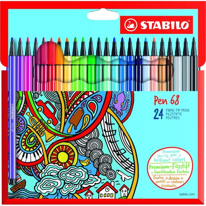 4006381483872-STABILO Pen 68 - 24 Feutres pointe moyenne - couleurs assorties--0