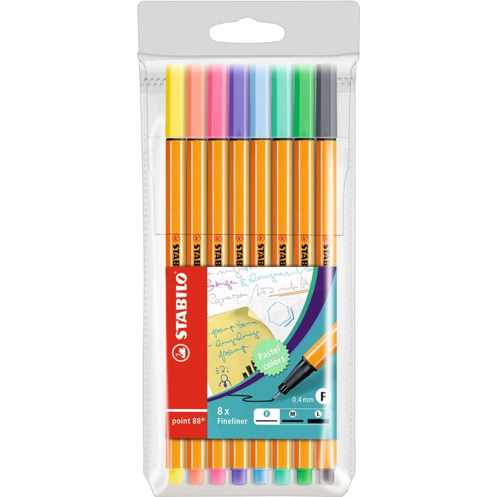 4006381493499-STABILO point 88 Pastel - Pack de 8 feutres fins - 0.4 mm - couleurs pastel assorties--0