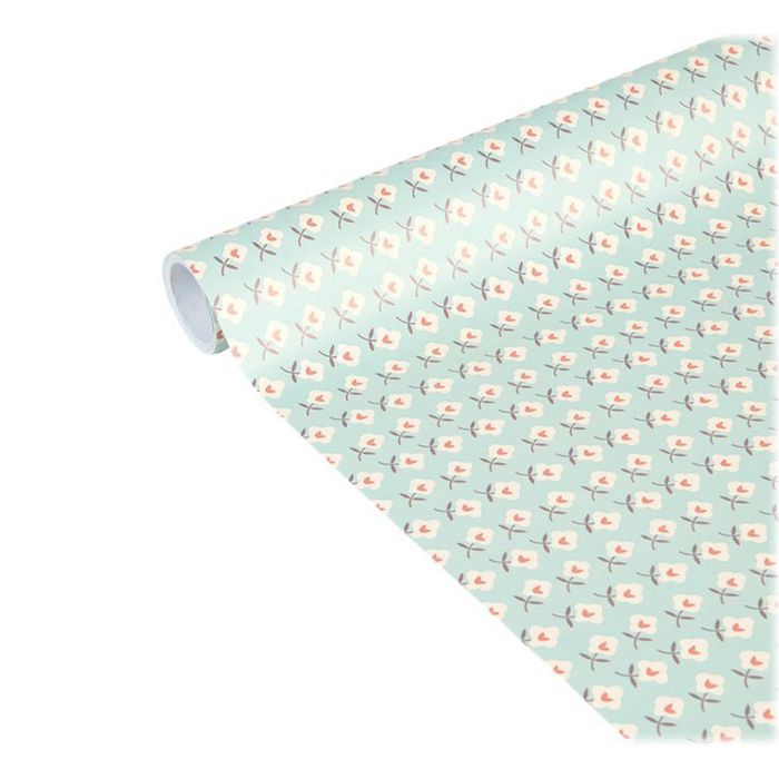 3329682238714-Clairefontaine Excellia Tiny Rolls - Papier cadeau - 35 cm x 5 m - 80 g/m² - fleurs et fond bleu--1