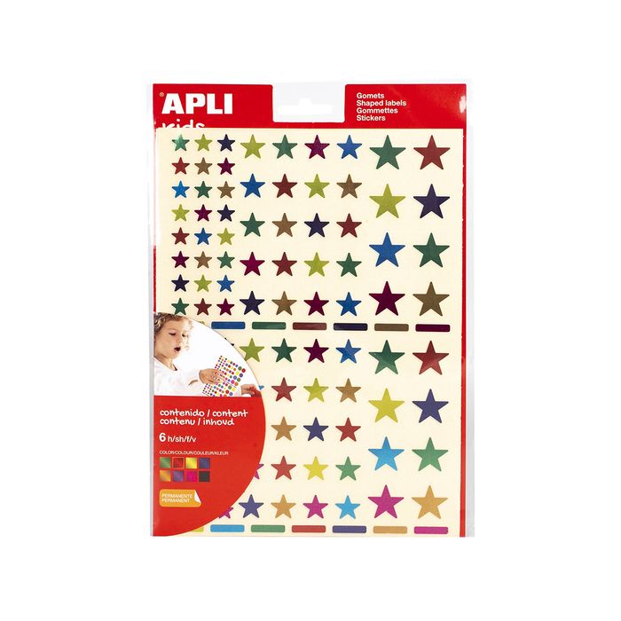 8410782183969-Apli Kids - 624 Gommettes étoiles métallisées - couleurs assorties (vert, rouge, bleu, jaune, lilas)--0