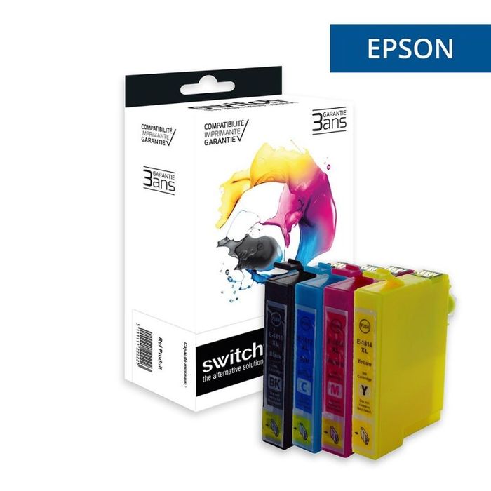 3700654296848-Cartouche compatible Epson 18XL Pâquerette - pack de 4 - noir, jaune, cyan, magenta - Switch --0