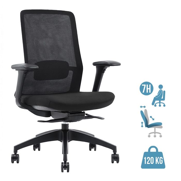 3701338802416-Fauteuil de bureau POLAR - accoudoirs réglables - appuie-tête en option - noir--0