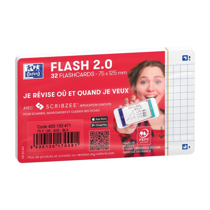 3020120170091-Oxford FLASH 2.0 - Pack de 32 cartes - A7 - petitis carreaux - blanc--0