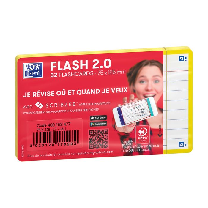 3020120170282-Oxford FLASH 2.0 - Pack de 32 cartes - A7 - ligné - jaune--0