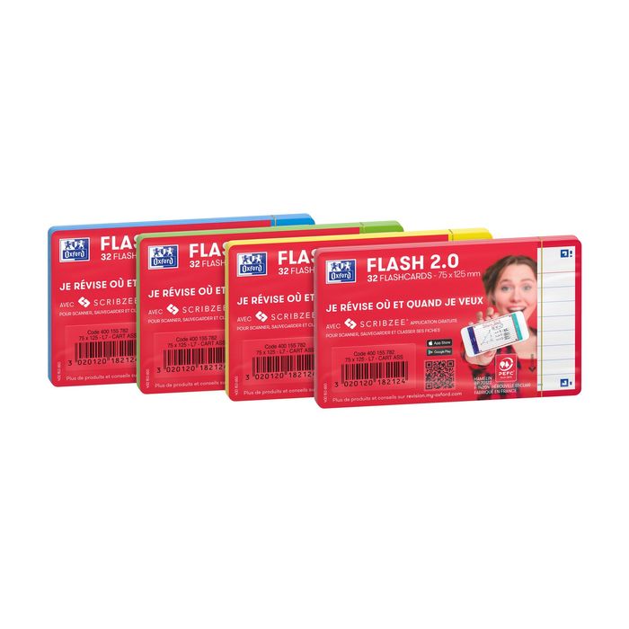 3020120182124-Oxford FLASH 2.0 - Pack de 32 cartes - A7 - ligné - 4 couleurs disponibles selon stock du magasin--0