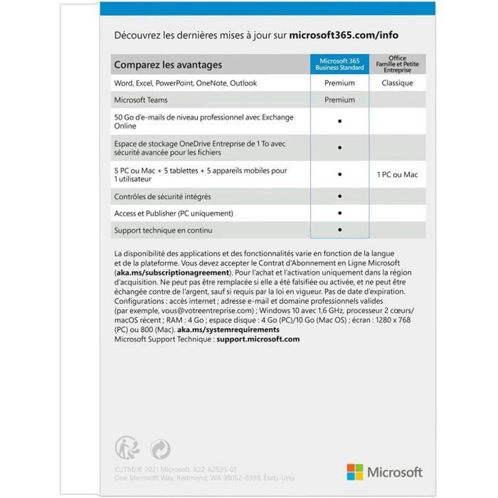 4251604110121-Microsoft 365 Business Standard à télécharger - 1 utilisateur - PC, Mac ou mobile – Abonnement 1 a--1