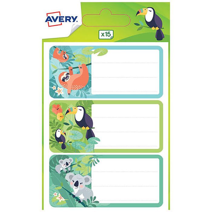 5014702144417-Avery - 15 Étiquettes scolaires jungle - 76 x 34 mm--0