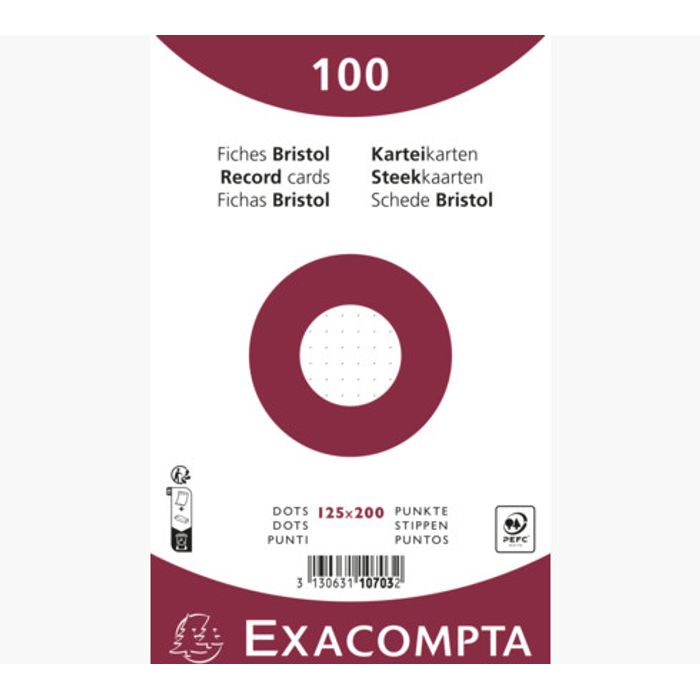 3130631107032-Exacompta - Pack de 100 Fiches Bristol non perforées - 12,5 x 20 cm -  dots - blanc--0