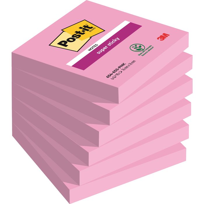 4054596926189-Post-it - 6 Blocs notes de 90 feuilles Super Sticky - rose tropical - 76 x 76 mm--0