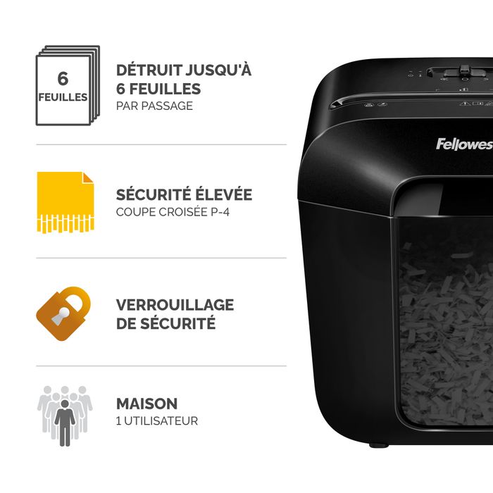 0043859769018-Fellowes Powershred LX25 - Destructeur de documents coupe croisée - 6 feuilles - Corbeille 11,5 litres--1