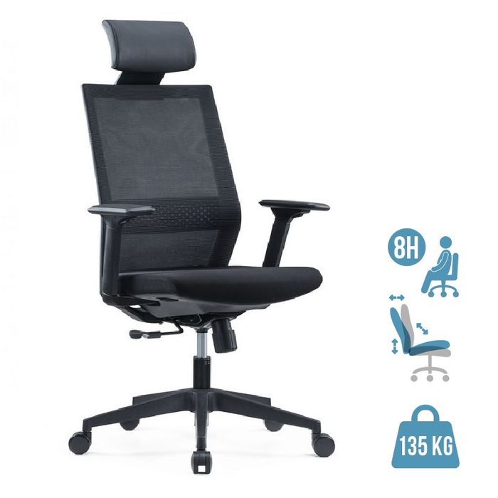 3700339918508-Fauteuil de bureau MAXIM - accoudoirs réglables - Appuie tête - noir--0