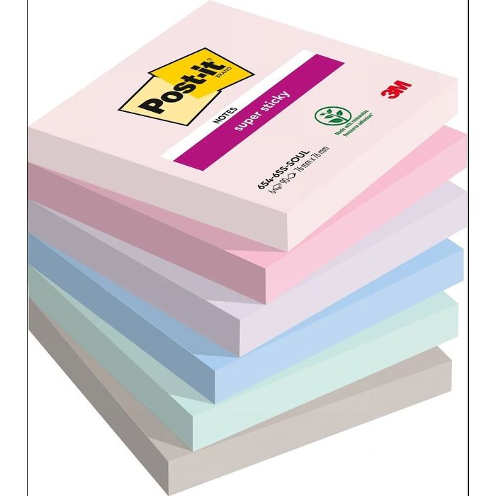 4054596925953-Post-it - 6 Blocs notes de 90 feuilles Super Sticky Post-it Soulful  - couleurs assorties - 76 x 76 mm--0