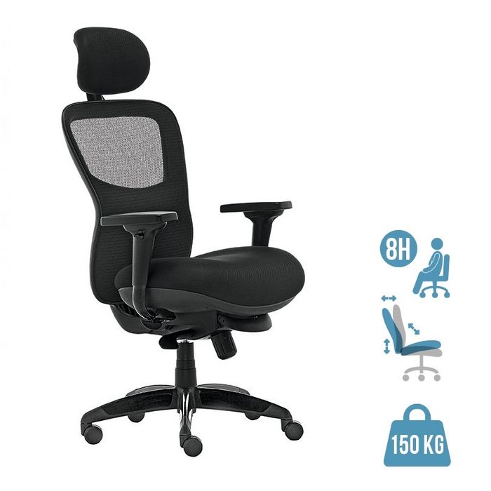 8033540636639-Fauteuil de bureau ATHOS - accoudoirs réglables - appuie-tête réglable - noir--0