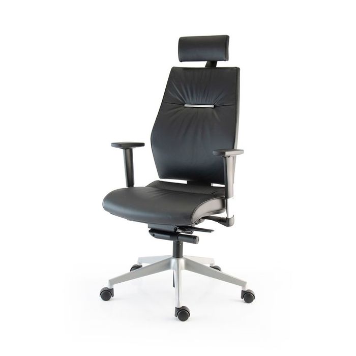 3660916032242-Fauteuil de bureau SPECTRA - accoudoirs réglables - appui-tête - cuir noir--1