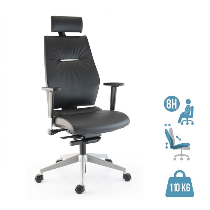 3660916032242-Fauteuil de bureau SPECTRA - accoudoirs réglables - appui-tête - cuir noir--0