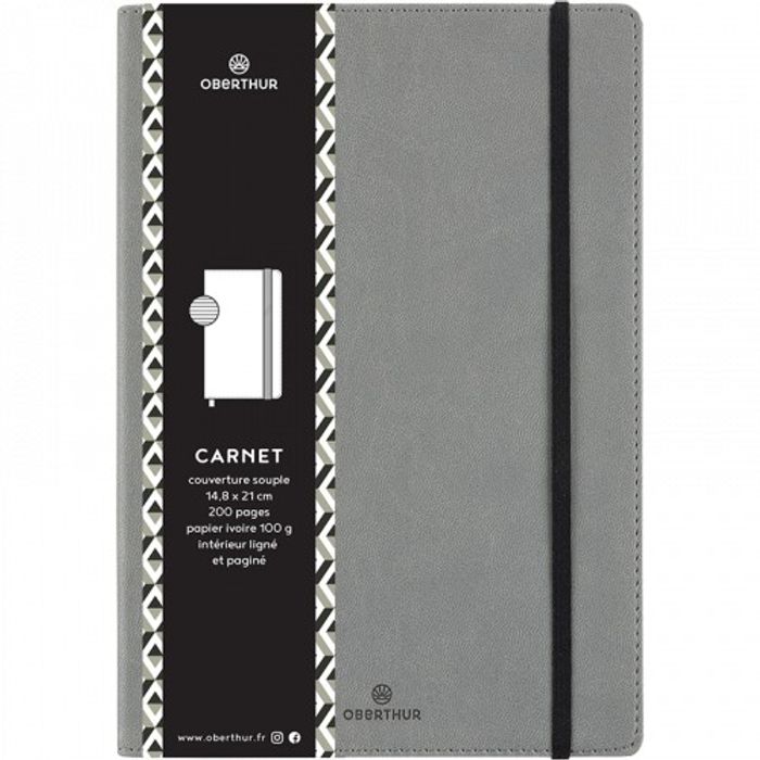 3664447131146-Oberthur - Carnet de notes souple A5 - ligné - 200 pages - gris clair--0