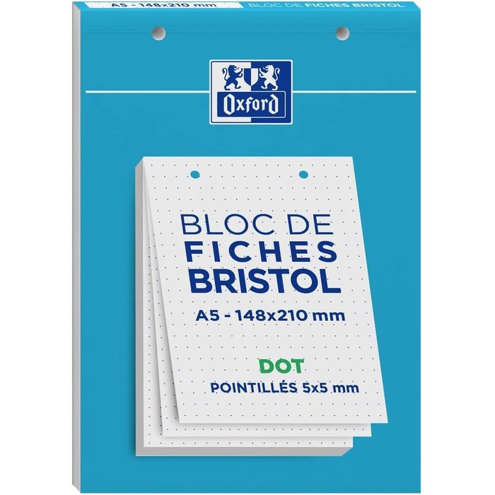 3020120196114-Oxford - Pack de 30 Fiches Bristol - A5 - pointillés - perforées - blanc--0