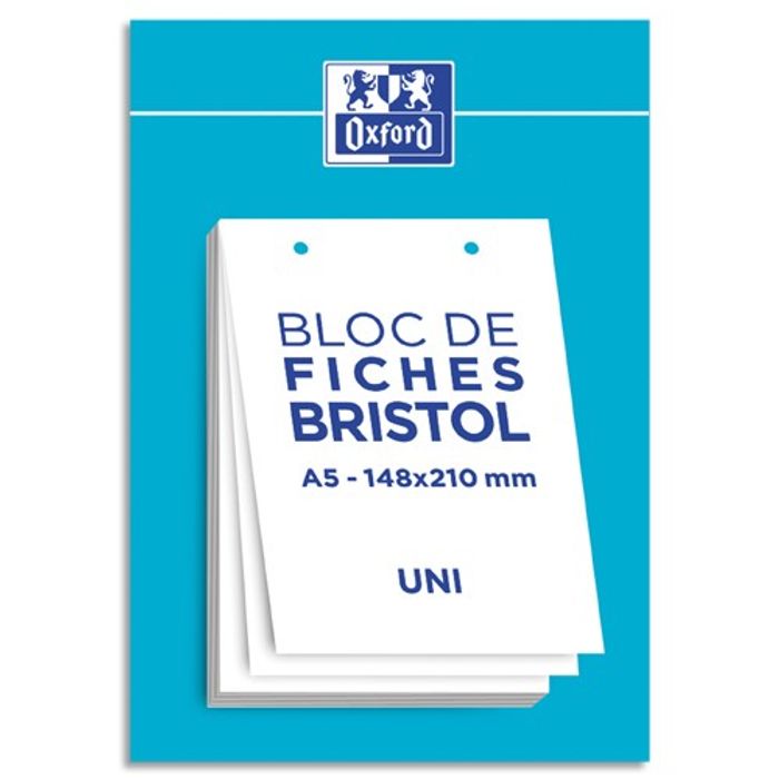 3020120196152-Oxford - Pack de 30 Fiches Bristol - A5 - uni - perforées - blanc--0