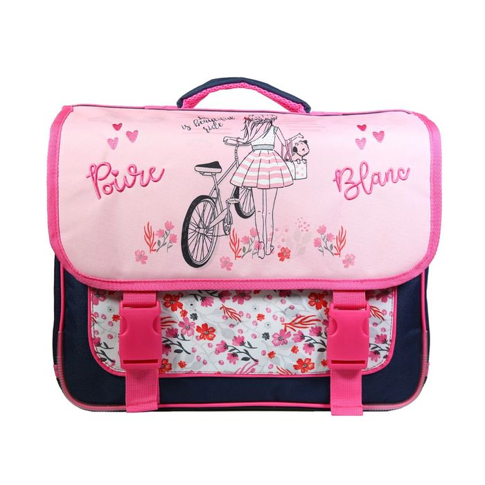 3666311009735-Cartable Poivre Blanc vélo 38 cm - 2 compartiments - rose - Bagtrotter--0