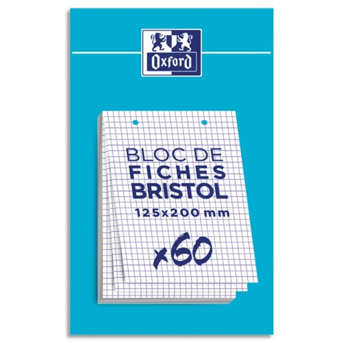 3020120196275-Oxford - Pack de 60 Fiches Bristol - 12,5 x 20 cm - petits carreaux - perforées - blanc--0