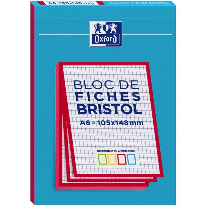 3020120196343-Oxford - Pack de 30 Fiches Bristol - A6 - petits carreaux - non perforées - disponible en 4 couleurs--1