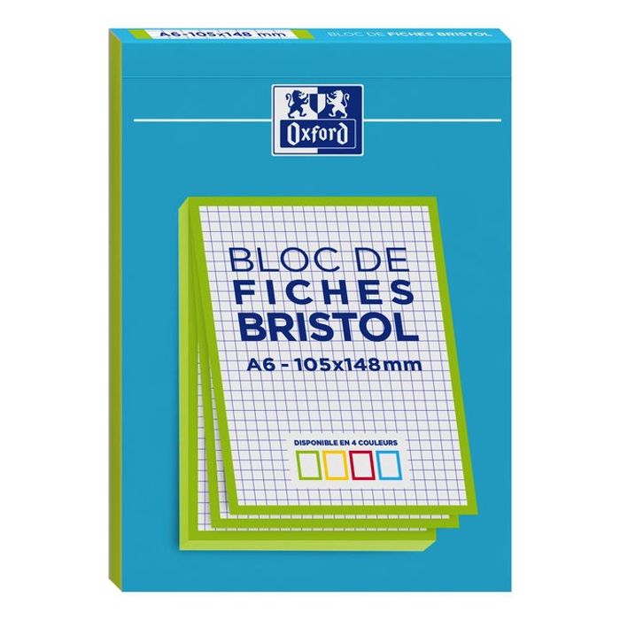 3020120196343-Oxford - Pack de 30 Fiches Bristol - A6 - petits carreaux - non perforées - disponible en 4 couleurs--2