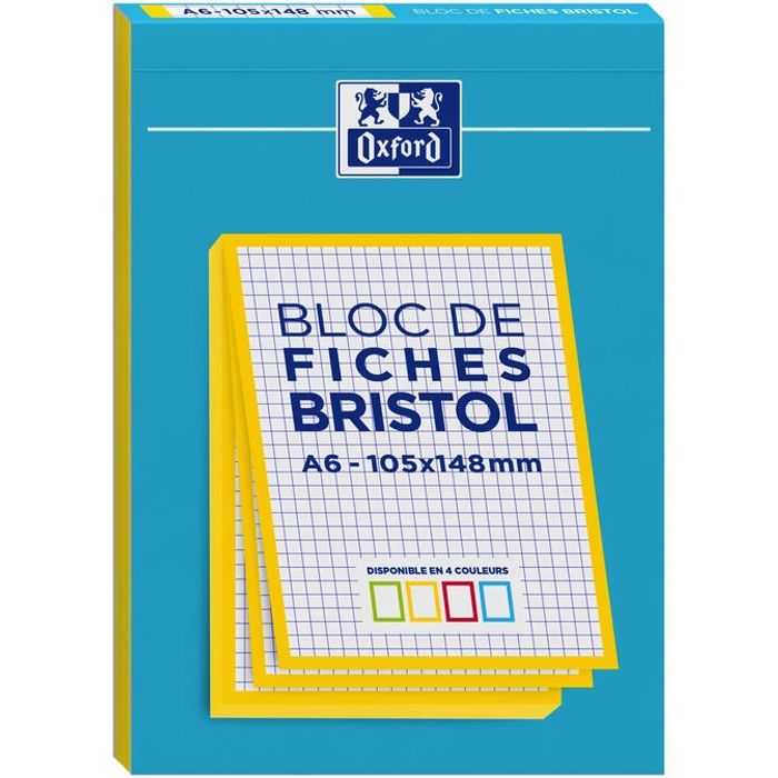 3020120196343-Oxford - Pack de 30 Fiches Bristol - A6 - petits carreaux - non perforées - disponible en 4 couleurs--3