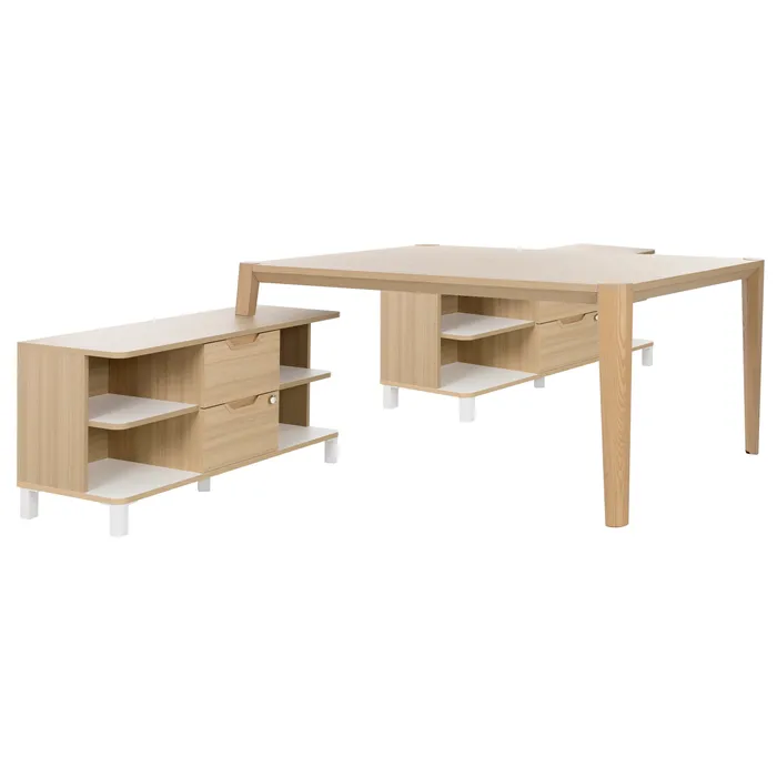 3483600872685-Bureau partagé avec 2 retours ABSOLU - 160 cm - Pieds bois - Chêne structuré--0