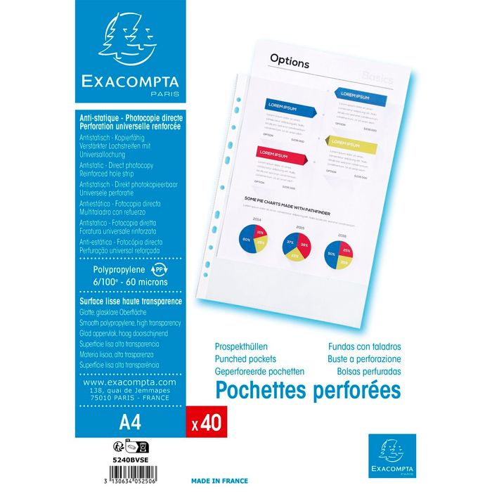 3130634052506-Exacompta - 40 Pochettes plastique perforées - A4 - lisses - 6/100--0