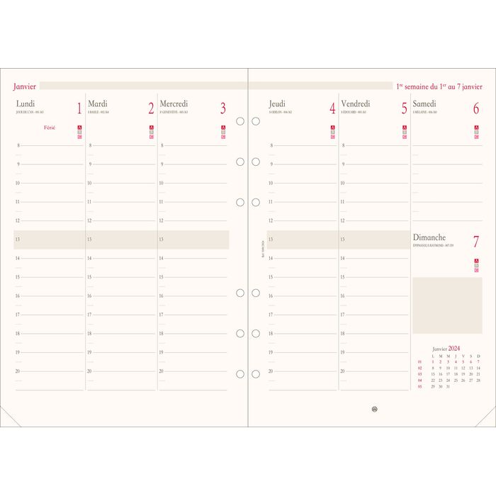 3664447156316-Oberthur - Recharge pour organiseur - 1 semaine sur 2 pages (semainier français) - 14,5 x 23,5 cm--0