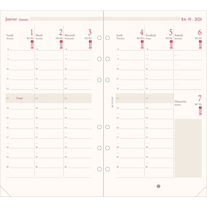 3664447156354-Oberthur - Recharge pour organiseur - 1 semaine sur 2 pages à la verticale - 9,5 x 19,5 cm--0