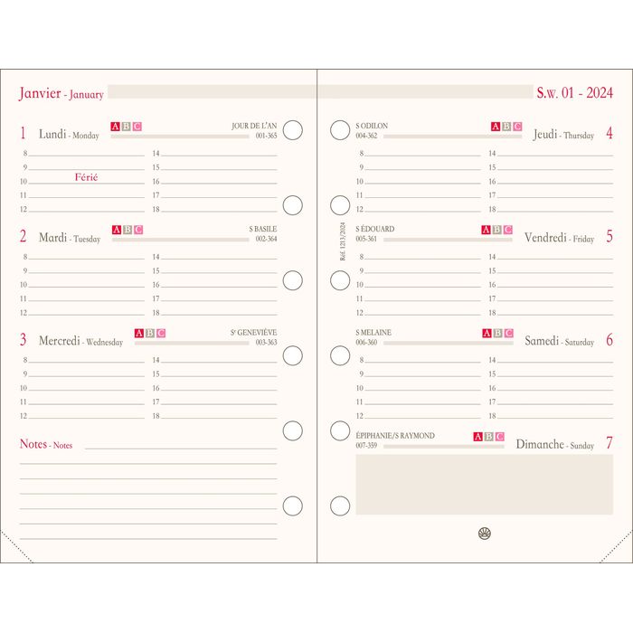 3664447156378-Oberthur - Recharge pour organiseur - 1 semaine sur 2 pages (semainier international) - 8 x 15 cm--0