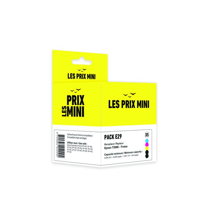 3700654240094-Cartouche compatible Epson 29 Fraise - Pack de 5 - noir, cyan, magenta, jaune - LES PRIX MINI--0