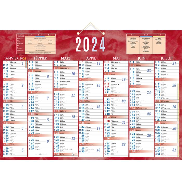 3592930022155-Bouchut 230 - Calendrier bancaire 7 mois par face - 38,5 x 54 cm - rouge--0