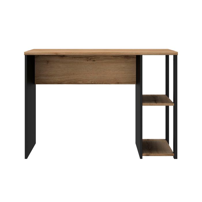 3483601203280-Bureau SOAN avec 2 tablettes - L107 x H 75 x P 56 cm - imitation chêne Helvezia et noir--1