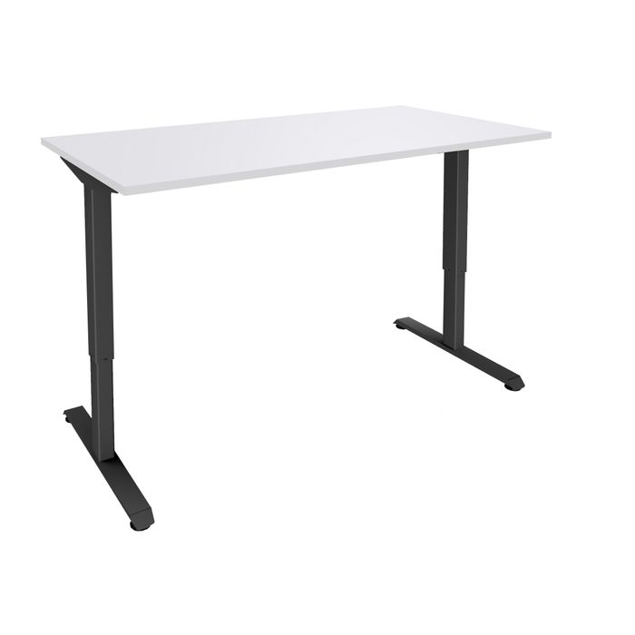 3253310234291-Bureau LEVEL - Bureau éléctrique - L160 - pied carbone - plateau Blanc perle--0