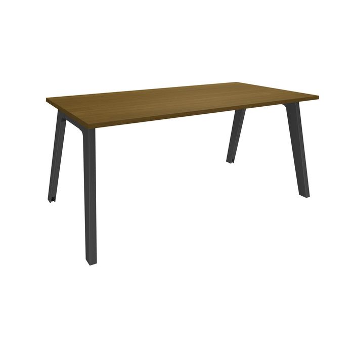 3253310311411-Bureau simple STEELY - L120 cm - Bureau de départ - Pieds carbone - plateau imitation noyer--0