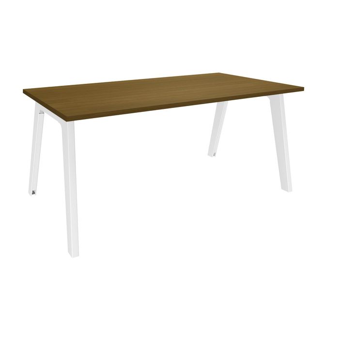 3253310311435-Bureau simple STEELY - L120 cm - Bureau de départ - Pieds blancs - plateau imitation noyer--0