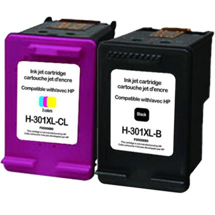 3584770130213-Cartouche compatible HP 301XL - Pack de 2 - noir, cyan, magenta, jaune - Uprint--1