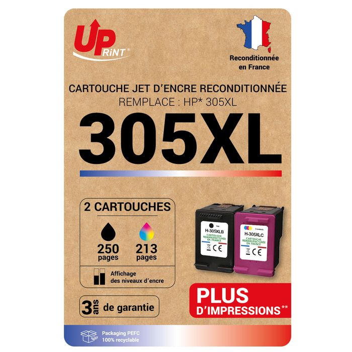 3584770130244-Cartouche compatible HP 305XL - Pack de 2 - noir, cyan, magenta, jaune - Uprint--0