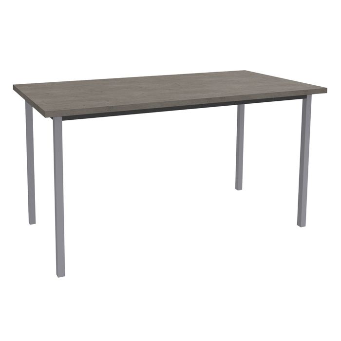 3253310486089-Table de réunion rectangulaire - 140 x 70 cm - Pieds carrés aluminium - imitation chêne gris--0