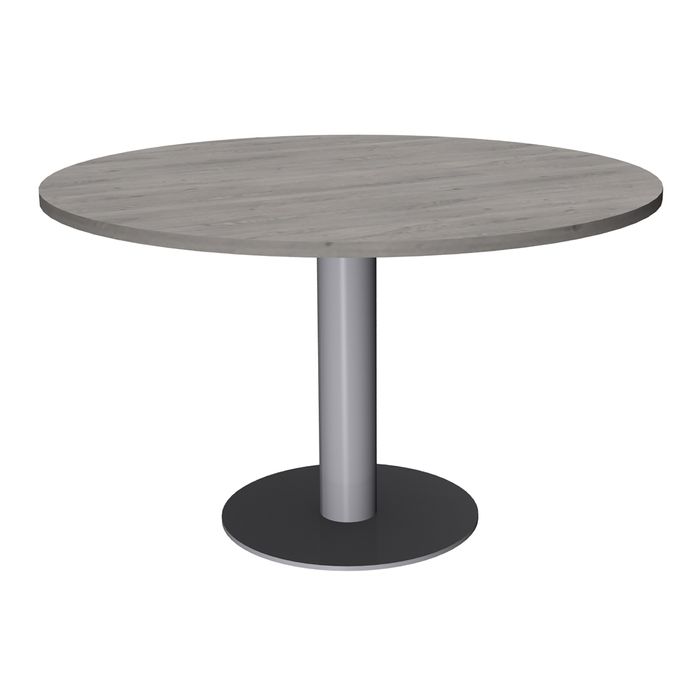 3253310171237-Table de réunion ronde - diam 100 cm - pieds tulipe alu - plateau imitation chêne gris--0