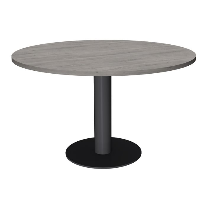 3253310171244-Table de réunion ronde - diam 100 cm - pieds tulipe anthracite - plateau imitation chêne gris--0