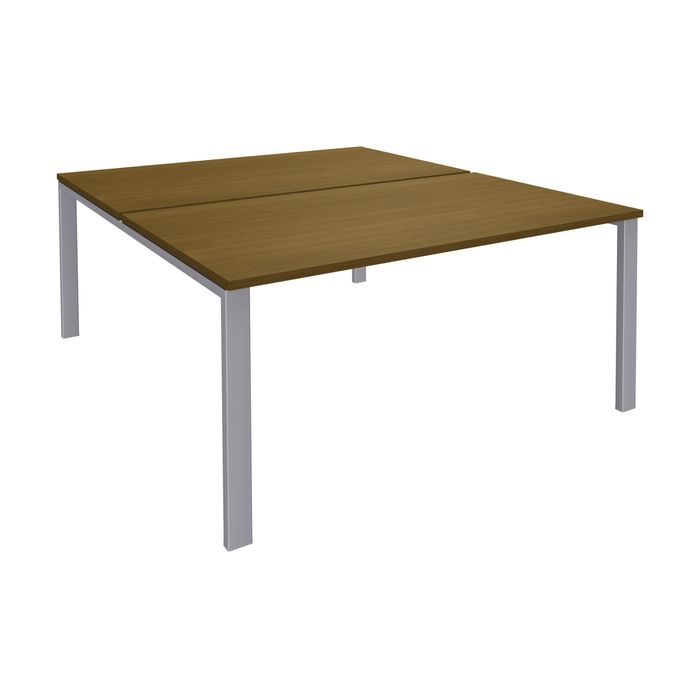 3253310429895-Bureau Bench IRIS - L120 cm - Plan de départ - Pieds aluminium - plateau imitation noyer--0