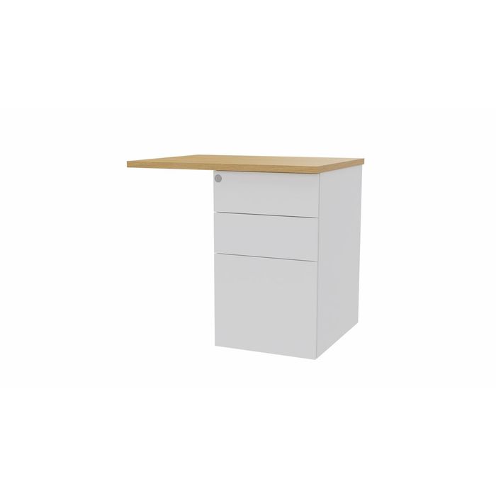 3617350004823-Retour sur caisson bout de bureau CONECT - L80 x P60 cm - plateau imitation chêne clair - pieds blancs--0