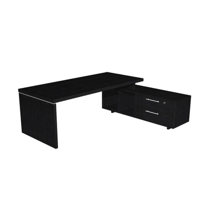 7331920002793-Bureau Manager FLORA - avec console retour réversible - L225 x P170 cm - pieds panneaux - plateau imit--0