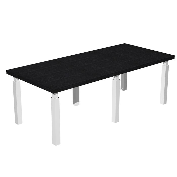 7331920004148-Table de réunion FLORA - L220 x P100 cm - 6 pieds métal blanc - plateau imitation frêne noir--0