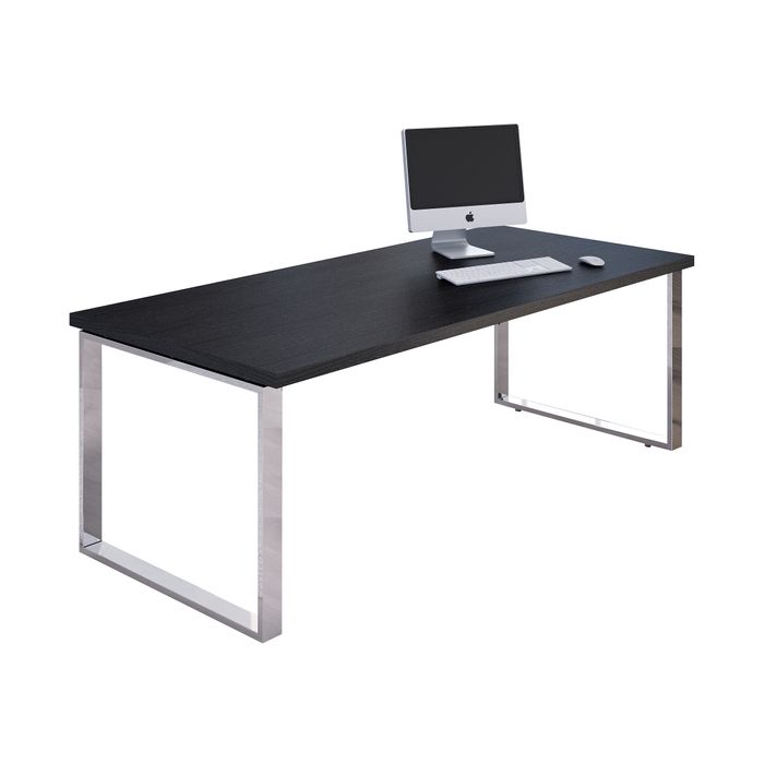 7331920002953-Bureau Manager FLORA - L210 x P90 cm - pieds cadre en métal effet chromé - plateau imitation frêne n--0