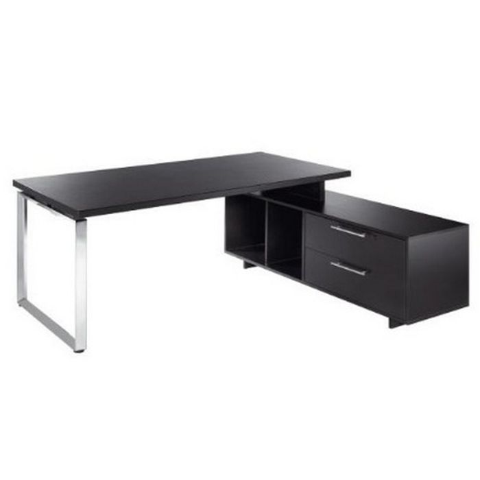 7331920002977-Bureau Manager FLORA - avec console retour réversible - L195 x P170 cm - pieds cadre en métal effet chromé - plateau imit--0