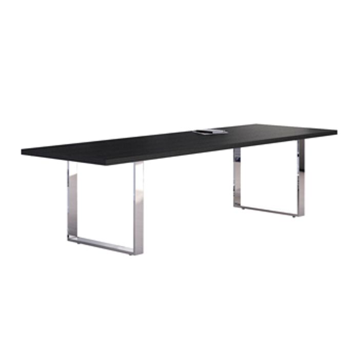 7331920003011-Table de réunion FLORA - L220 x P100 cm - pieds cadre en métal effet chromé - plateau imitation frê--0